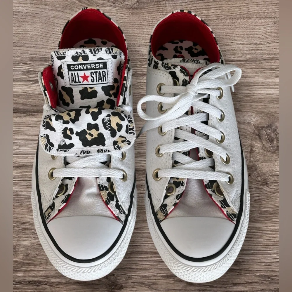 New Converse Chuck Taylor All Star Double Tongue White Leopard Red Sneakers Sz 8 - Picture 3 of 11